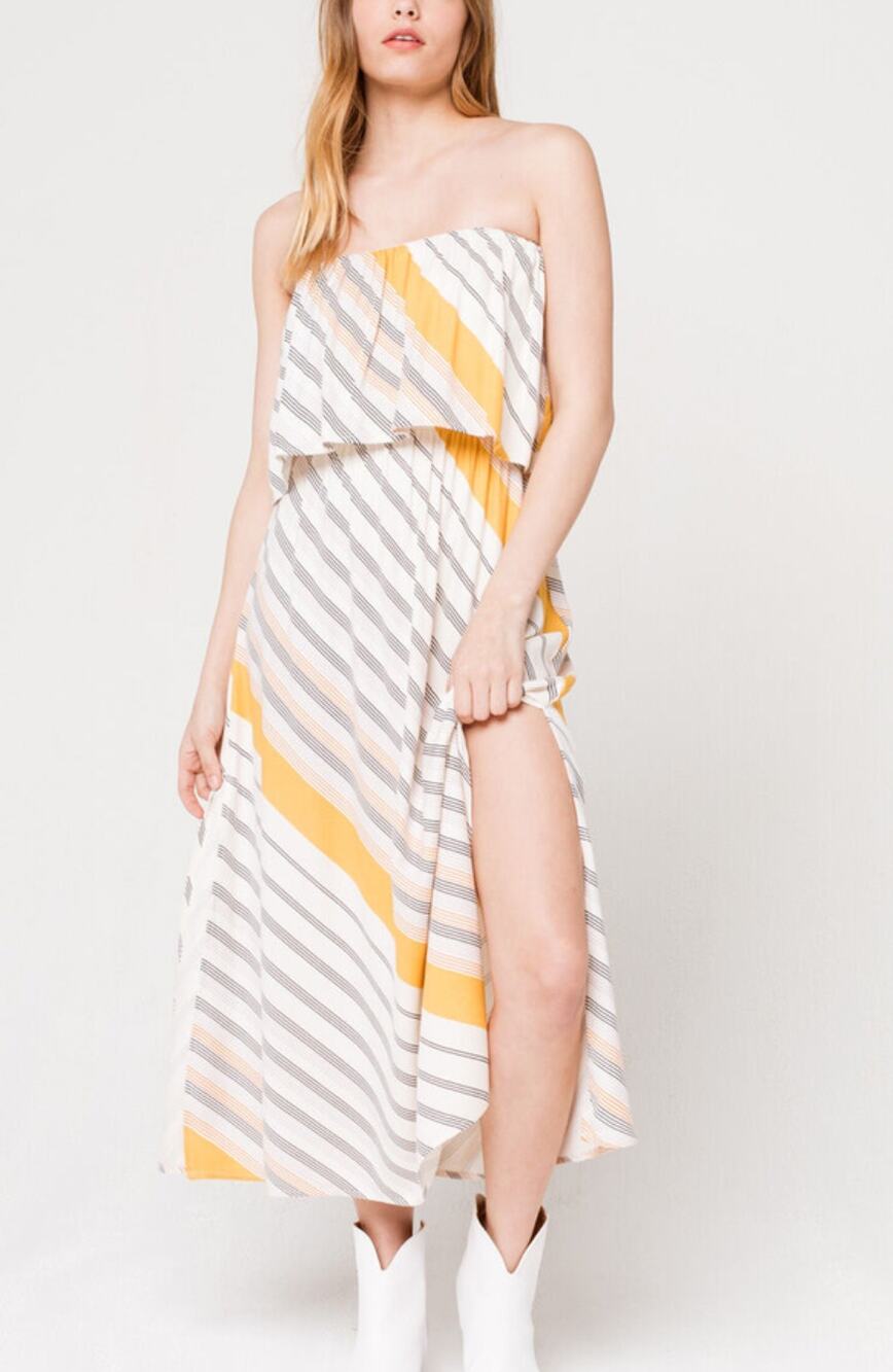 O'Neill Koia Strapless Stripe Maxi Dress White Combo Size M NWT